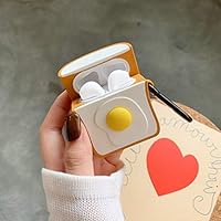 Eve.Ruan Cartoon Toast Bread+Egg Design Pendant Soft Silicone Case, Anti-Lost Protective Cover Skin Case for AirPods 1/2, Shock Absorbing Design&Charging Hole&Portable Key Chain Case, for Hiking