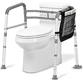 BQKOZFIN Toilet Safety Rails, Adjustable Width & Height Toilet Safety Frame, Stand Alone Toilet Handles Grab Bars with Padded