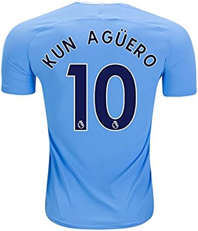 New 17/18 Kun Aguero 10 Manchester City Home Soccer Jersey Mens Blue Color Size M