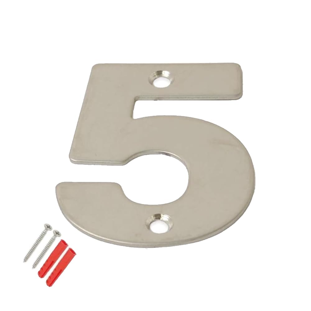 SISI UK® Stainless Steel Front House Door Numbers with Brushed Finish Large 6'' with fixings (Number 5)