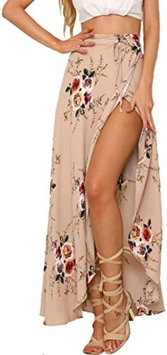 Ebizza Women's Boho Floral Print High Waist Summer Beach Wrap Maxi Skirt Cover Up Size X-large Pink