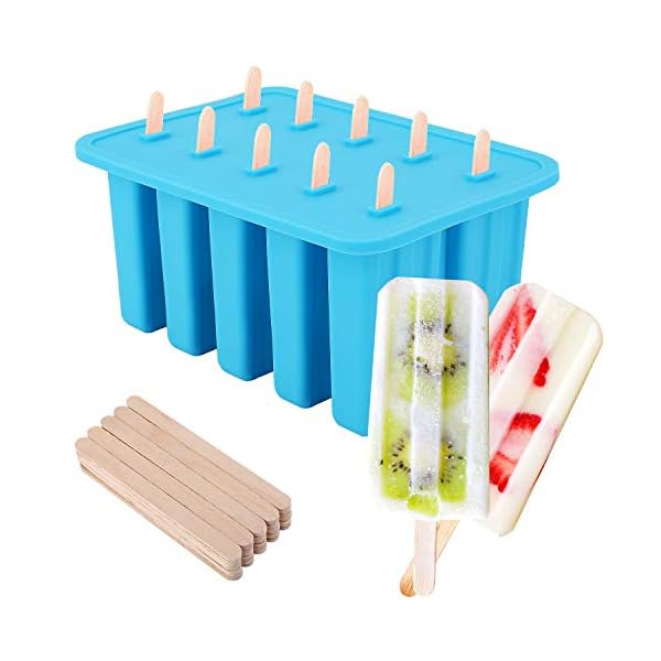 Nuovoware Ice Pop Maker, [Cavity of 10] Food Grade Silicone Frozen Ice Popsicle Makers with 100 Sticks, Kitchen Tools…