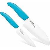 Kyocera Revolution 2-Piece Ceramic Knife Set: Chef Knife For Your Cooking Needs, 5.5" Santoku and 4.5" Utility Knife, White Blades with Blue Handles, White/Blue