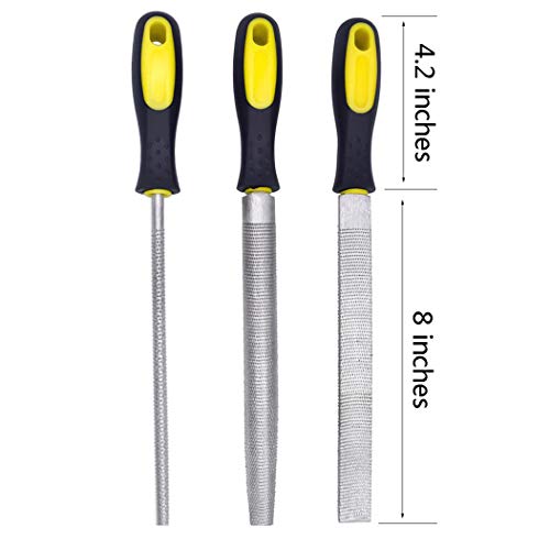 3 Piece 8" Wood Rasp Files set with Rubber Grip Great Coarse Metal Files Set for Woodworking Soft Stuffs Filing DIY Tools