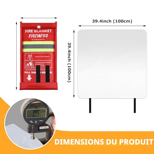 FIREWESS Set of 2 Fire Blankets, 100 x 100 cm Fireproof Blanket for Home Security, Fireproof Protection and Thermal Insulation Fiberglass