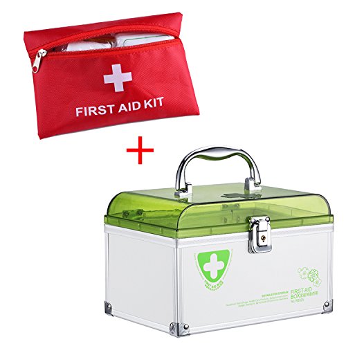 AZDENT Medication Lock Box Handled Medicine Storage Box with Emergency First Aid Medical Kits