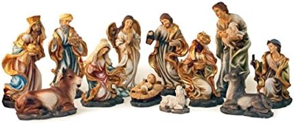 Gold Tone Nativty Set Christmas Figurine Decoration, 8 Inch, 11 Piece Set