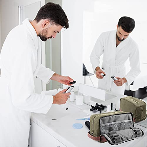SEEMEROAD Toiletry Bag Canvas for Men / Women Traveling Cosmetic Bag Dopp Kit Leather Shaving Organizer Hygiene (L - Military Green)