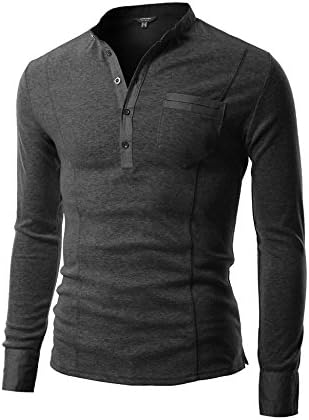 Detailorpin Men's Basic Long Sleeve Henley Shirt Casual Slim Fit T Shirt