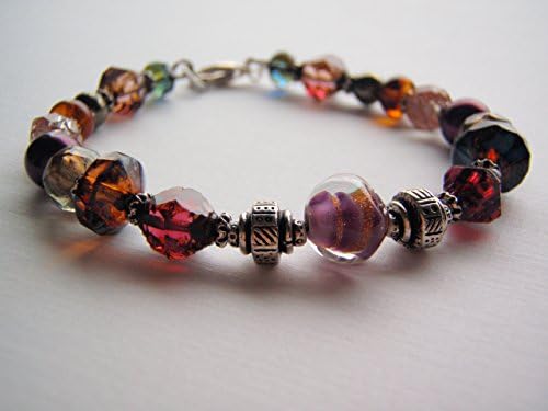Silver Bracelet Lampwork Glass Tierracast Silver One of a Kind 8 Inches Lobster Clasp