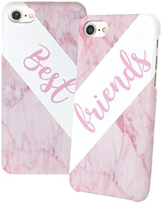 Best Friends Pink Marble Matching iPhone Protective Hard PC Case Cover for Couples Best Friends in Relationship Present BFF Bae for iPhone 6 6s 7 7plus 8 X 3D Print