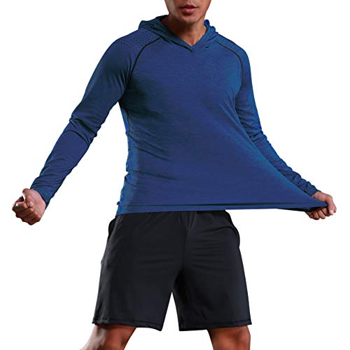 Gerlobal Mens Gym Workout Active Muscle Bodybuilding Long Sleeve Hoodies Casual Hooded Sweatshirts Royal Blue Large