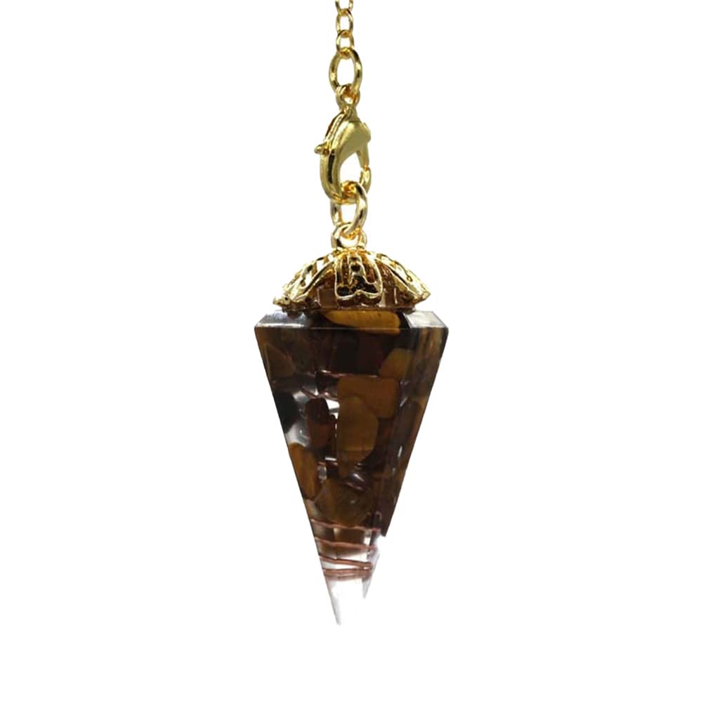 WOWDECOR Dowsing Crystal Pendulum Hexagonal Cone Point Pendant, Crystal Stone Cut Necklace Pendant Chakra Faceted Gemstone for Scrying Healing Divination Wicca Crystal Therapy (Tiger Eye)