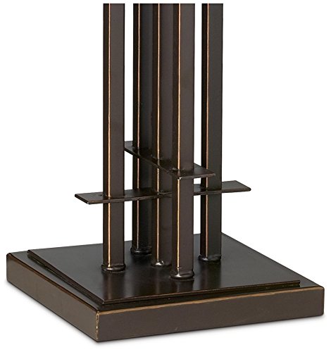 Franklin Iron Works Mission Tiffany Style Table Lamp Art Deco 26.25" High Wrought Iron Dark Bronze Brown Gold White Stained Glass Shade for Living Room Bedroom House Bedside Nightstand Home Office