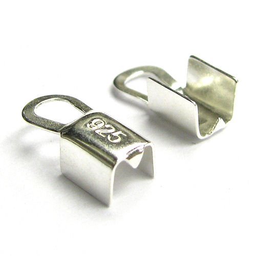 4 pcs .925 Sterling Silver Leather Ribbon Clip Cord End Crimp Cap 4mm/Findings/Bright