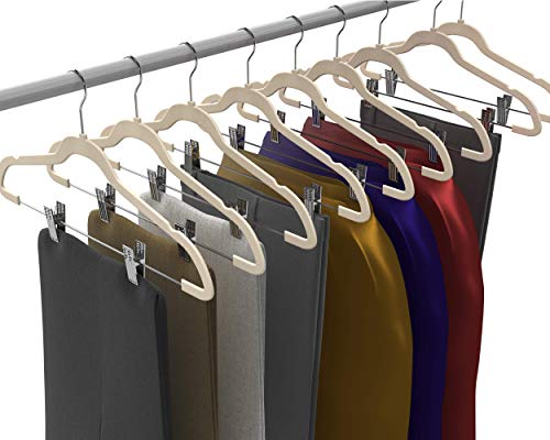 Premium Quality Velvet Pants Hanger Set of 26 - Ultra-Thin No Slip Velvet Skirts Hangers - Swivel Hooks, Space Saving Clothes Hangers - Great For Skirts, Dresses, Suits, Shirts & More - Slim IVORY
