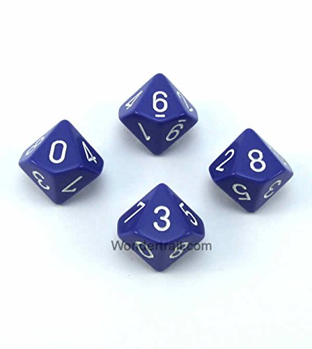 WCXPQ1007E4 Purple Opaque Dice with White Numbers D10 Aprox 16mm (5/8in) Pack of 4 Dice Chessex