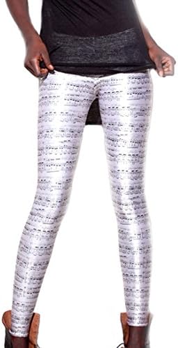 AVITALK Women Sexy Muscial Notation Print Leggings Pant Stretch Tights-White-One Size