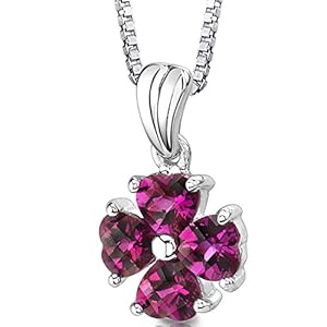 Created Ruby Pendant Necklace Sterling Silver Heart Shape Four Stone Design