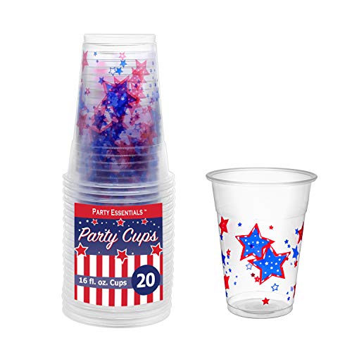Party Essentials Party Supplies 16Ounce Printed Plastic Cups, 20 Count