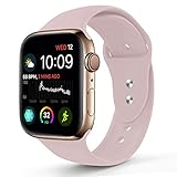 NUKELOLO Sport Band Compatible with Apple Watch 38MM 40MM,Soft Silicone Replacement Strap Compatible for Apple Watch Series 4/3/2/1 [S/M Size in Pink Sand Color]