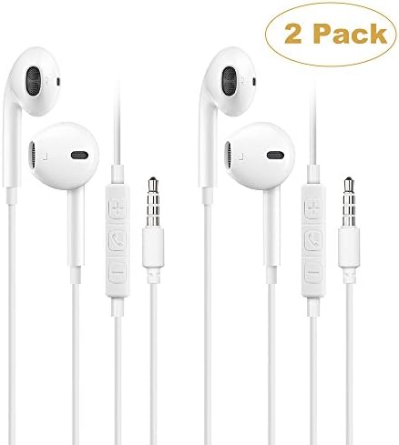 Premium Earbuds Earphones with Built in Mic for iPhone iPad Samsung Galaxy Tablet and More (2 Pack)