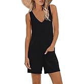 Nfsion Womens Summer V Neck Sleeveless Tank Top Romper Loose Fit Jumpsuit Trendy One Piece Jumps with Pockets