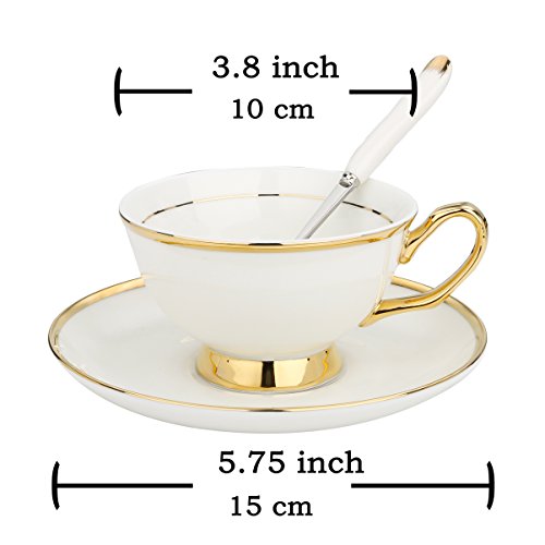 ARTVIGOR New Bone Espresso Cups and Saucer Set of 4 with Gold Rimmed for Coffee and Afternoon Tea, 14.6 X 14 X 4.1 Inches,