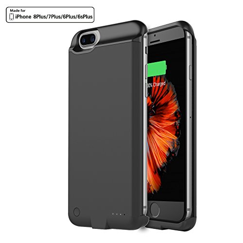 iPhone 7 Plus Battery Case, Techkey Charging Case 5000mAh Battery Pack Power Bank Charger Case Backup Battery Cover with Kickstand for iPhone7 Plus / iPhone 6S Plus / iPhone 6 Plus( Black )