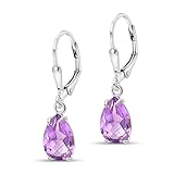 925 Sterling Silver Amethyst Leverback Earrings