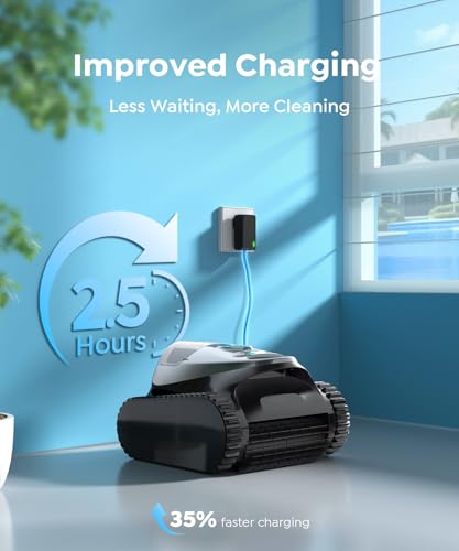 (2026 NEW) BRINBO C1 Cordless Pool Cleaner Robot – 180 Mins Run Time, Triple-Motor Powerful Suction, Wall & Waterline Cleaning, Smart APP, Dual-Layer Filters for Inground Pool (Transparent Black Blue)