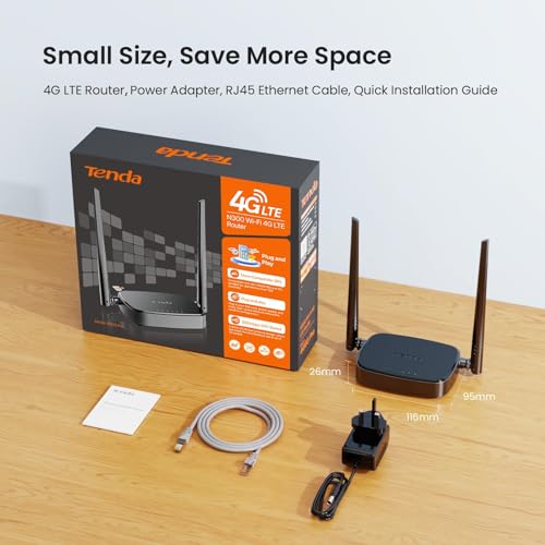 Tenda Router 4G SIM - Mobile WiFi Router 3G/4G Wireless Band 2.4 GHz, LTE Cat4, Fast Ethernet LAN/WAN Port, 2 * 4dBi External Antenna, NANO SIM Card, Plug and Play, 4G03 Pro