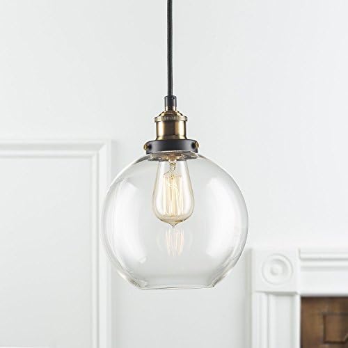 BOKT Antique Brass One-Light Fixture with Glass Shade Hardware Vintage Industrial Edison Glass Ceiling Pendant Lighting Round Shade 9.9 inches