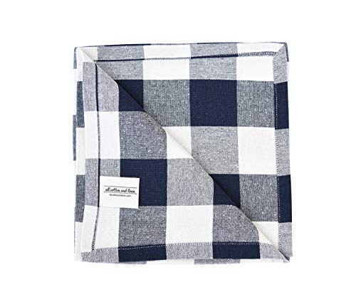 Navy Checked Napkins - Buffalo Plaid Napkin - Cotton Plaid Napkins - Cotton Buffalo Check Napkins - Kitchen Napkins Cotton - Checked Napkin - Buffalo Check Napkins Set of 6 (18X18), Navy/Cream - Thumbnail 6
