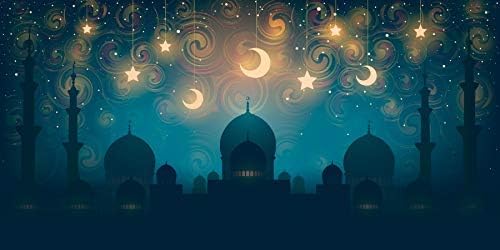 EdCott 12x6ft Islam Mosque Silhouette Moon Star Night Backdrop for Photography Religion Culture Islamic Traditional Ramadan Kareem Celebration Culture Holiday Decoration Wallpaper Photo Booth Props