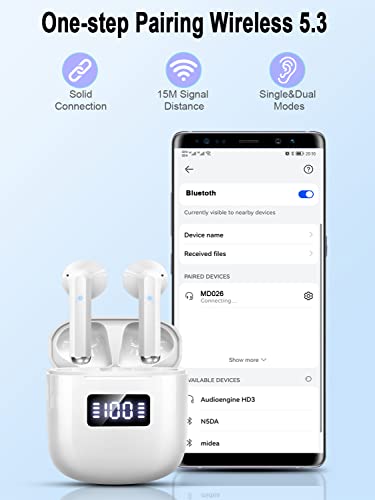 Bluetoth Kopfhörer In Ear, GCBIG Kopfhörer Kabellos Bluetoth 5.3, Kabellose Kopfhörer HiFi Stereo Sound, In Ear Ohrhörer mit 4 Mics, 25 std Spielzeit, IP7 Wasserdicht, USB-C, LED Digitalanzeige