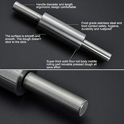 Chercherr Rolling Pin, Safe And Durable Smooth Home Metal Stainless Steel Rolling Pin For Baking Fondant Pie Cookie Cooking Assistant (B)