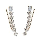EAR VINES Ear Cuff Pin Cubic Zirconia Ear Crawlers Climbers 1 Pair (Gold)