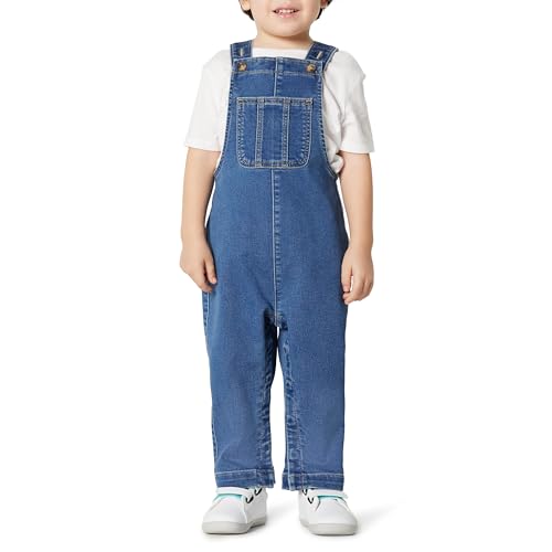 Amazon Essentials Unisex Babies' Soft Stretch Regular-Fit Denim Overalls, Mediu…