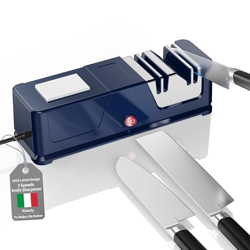 5 in 1 Electric Knife Sharpener Diamond Coating Silent Motor Kitchen Knife Sharpener with Non-Slip Base Kitchen Tools Safe and Easy to Use (JU1)