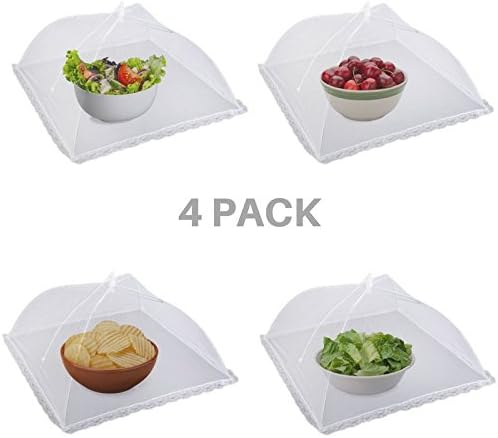 Pop Up Mesh Screen Food Covers - Picnic Food Tents - Keep Out Flies Bugs and Mosquitoes - Large Umbrella 4 Pack 16 " x 16" - Plus Bonus Recipe Ebook