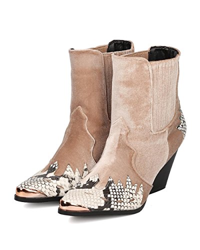 Cape Robbin Women Mixed Media Pointy Toe Flame Pattern Cowboy Bootie HJ89 - Snake Mix Media (Size: 7.5) - Thumbnail 4