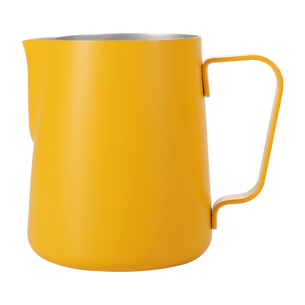 Dianoo Espresso Steaming Pitcher 350ml, Milk Frothing Pitcher Stainless steel, Coffee Milk Frothing Cup, Coffee jug, Latte Art, Yellow