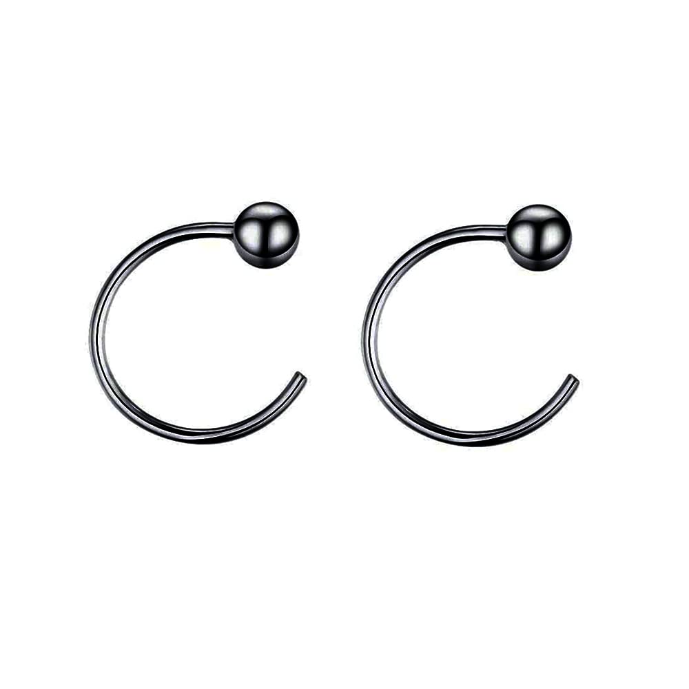 Small Half Hoops Earring for Women Girls Teen S925 Sterling Silver Minimalist Huggie Studs Earrings Cartilage Lobe Cuff Wrap Simple Jewelry Gift Birthday Xmas Bff Hypoallergenic 3mm Ball (Black)