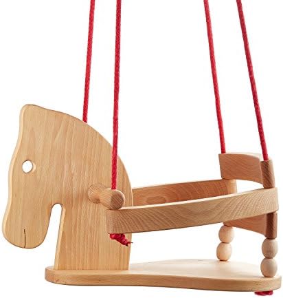 High Quality Toddler Wooden Horse Figure Swing - Safety Seat - Natural Wood Swing For Nursery Or Outdoors Garden - Color Of Rope May Vary SALE!!!