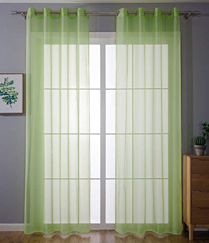 203322 Set van 2 ingestanste ringen, transparant, voor de woonkamer, voile, loodband, H x B 145 x 140 cm, appelgroen