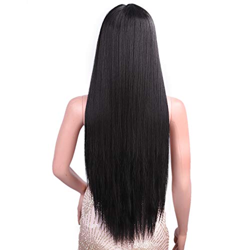 Vigorous Wigs with Bangs,Long Black Straight Wig with Bangs, Black Wig with Bangs Synthetics Cosplay Halloween