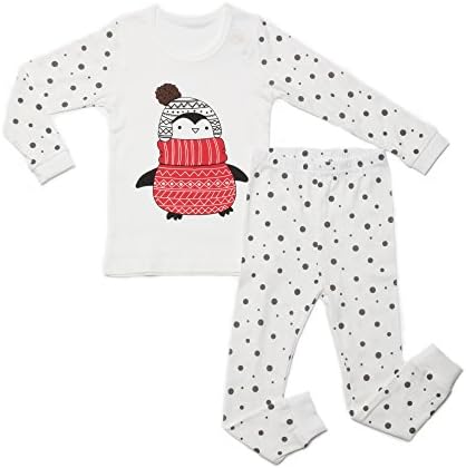OllCHAENGi Little Boys Girls Kids Cotton Pajama Sleepwear Set Long Sleeve 18M-12Y Snow Penguin (160)