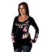 Hot Leathers GLC3131 BLACK, 2XL Cherries Scoopneck Ladies Long Sleeve Tee - Junior Cut (Black, XX-Large)