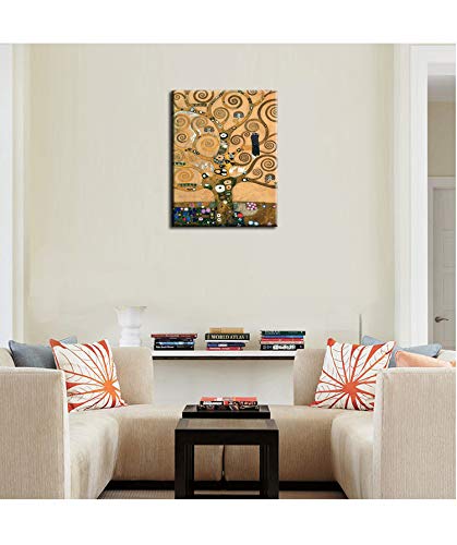 Canvas Wall Art -Tree of Life by Gustav Klimt Painting Print-24”x36“” Classic Art Reproductions Canvas Print Artwork Framed for Home Living Room Decor Ready to Hang